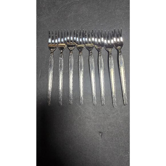 Rogers IS Stainless Cocktail Forks Set of 8 Scroll Edge Flatware Embossed Border - Picture 1 of 5